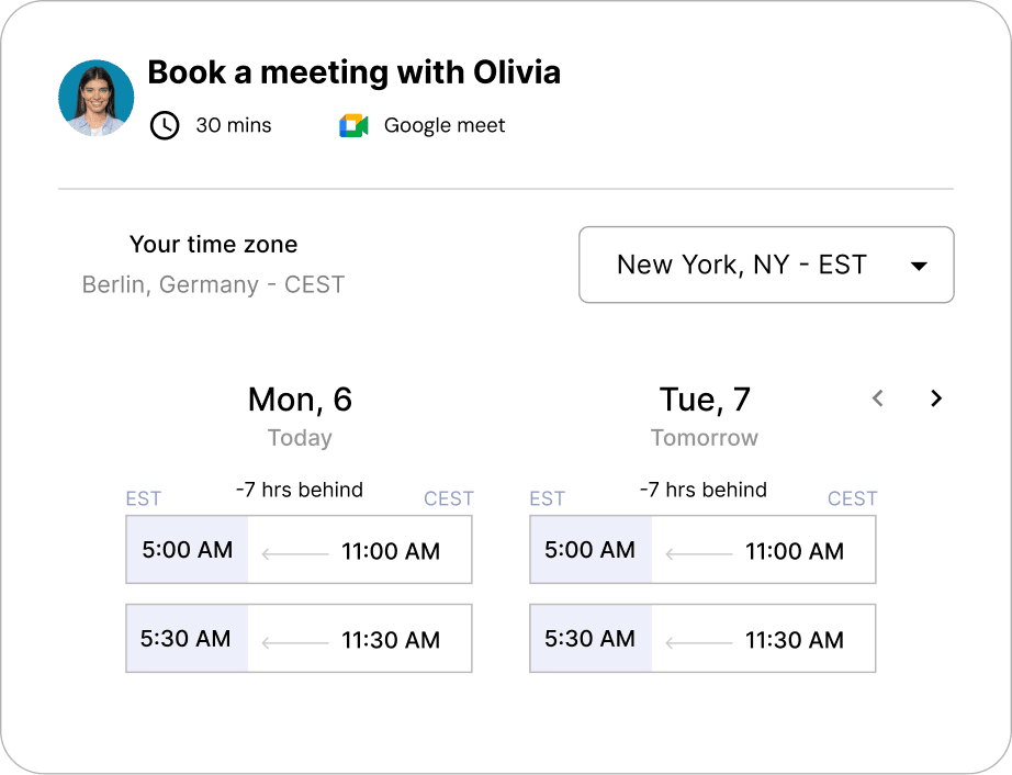 The same slot shown in two timezones
